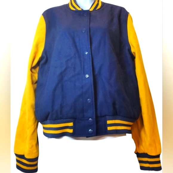 MOSSIMO XXL LETTERMAN JACKET 💛💙 Vintage Varsity Vibes  Wool Bomber Coat - Picture 4 of 16